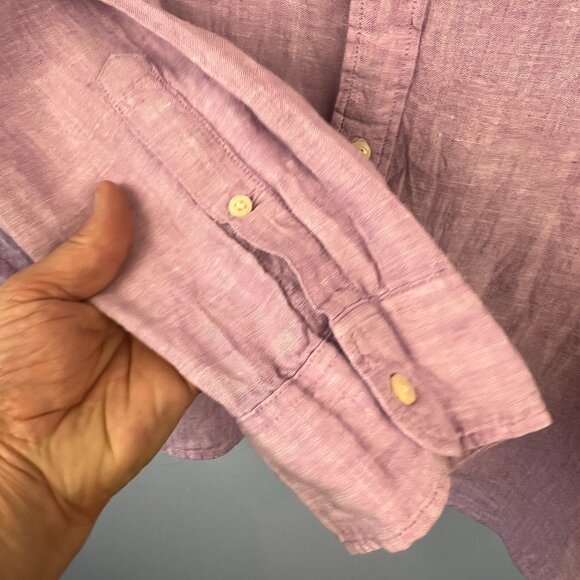 J. Crew Mens Classic Linen Blend Button Front Long Sleeve Shirt Size XXL Purple - Picture 4 of 8